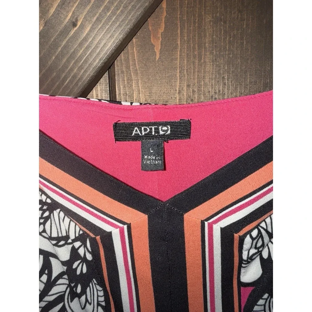 Apt‎ 9 Dress Hot Pink Black Women's Sz L Large Floral Stretch Padded Knee Length - Picture 3 of 7